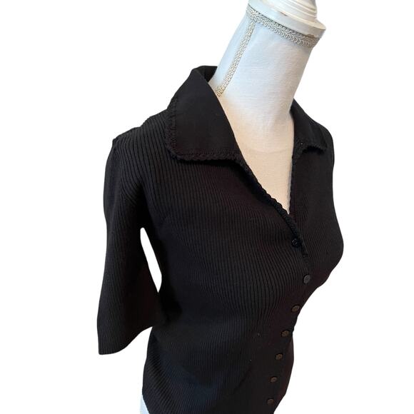 Elie Tahari Black Button-Up Sweater - Picture 4 of 8